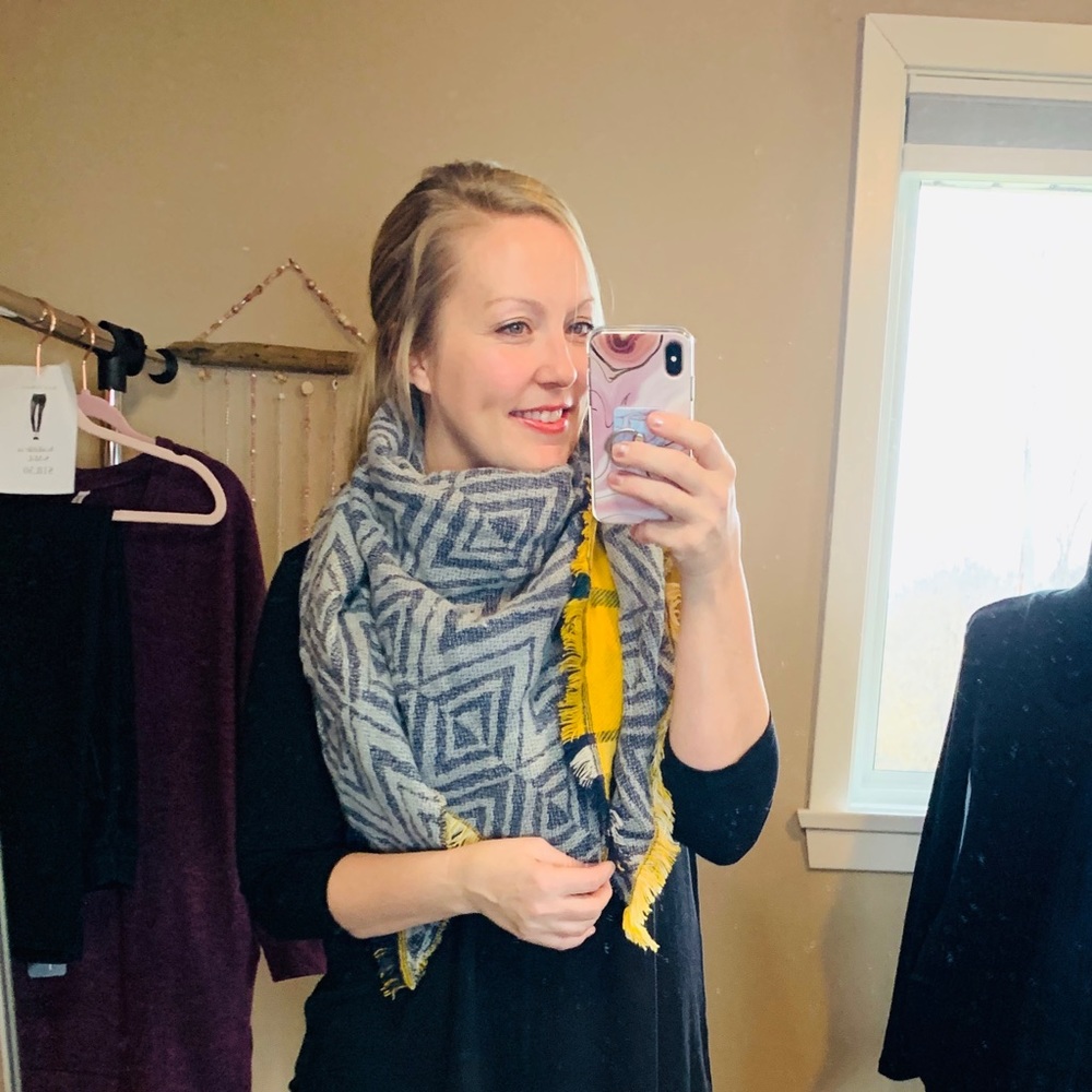 Reversible Scarf Mustard Plaid Scarf - Picture 4 of 7